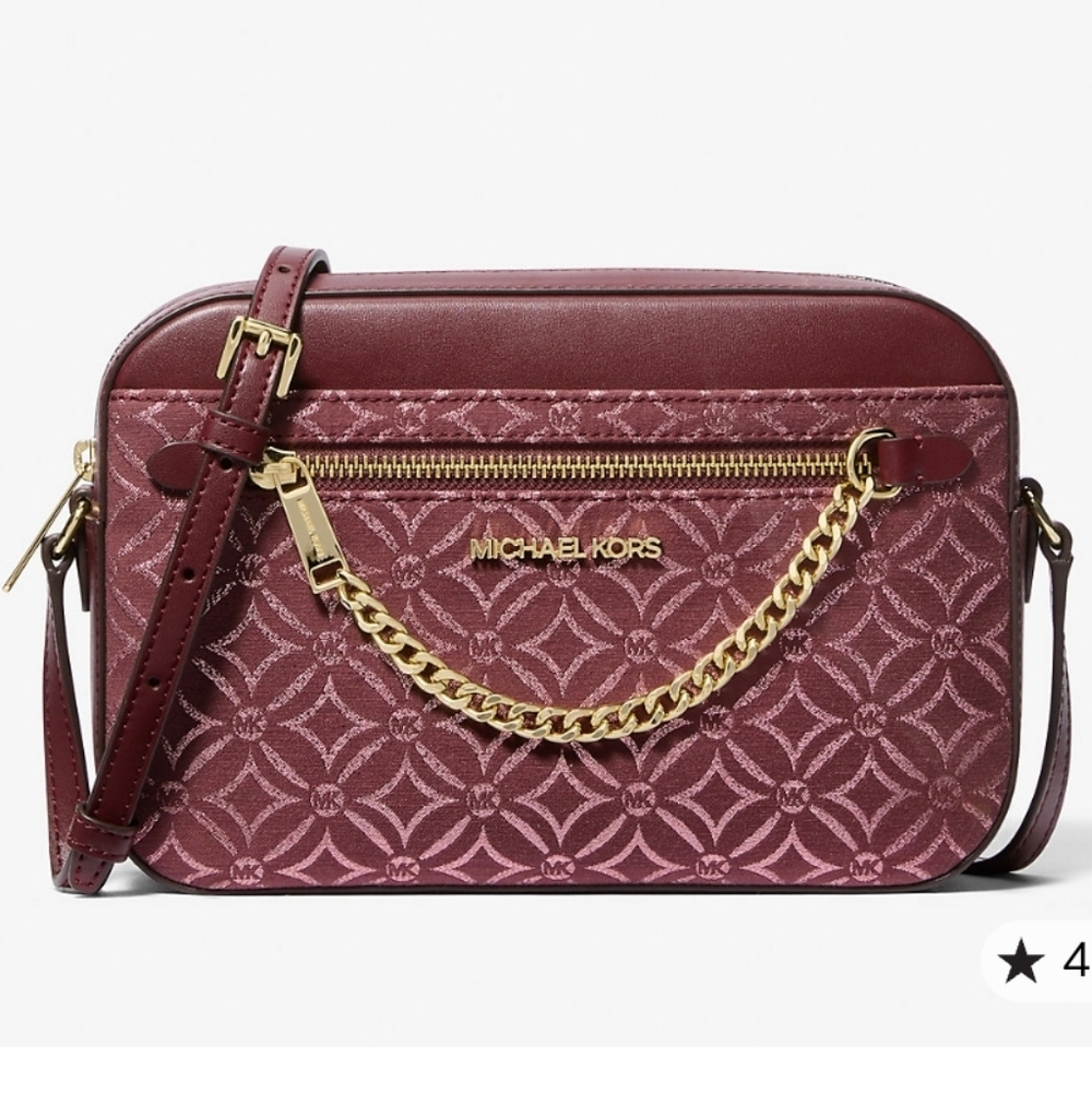 Jet Set Large Metallic Logo Jacquard Crossbody Bag - NEW